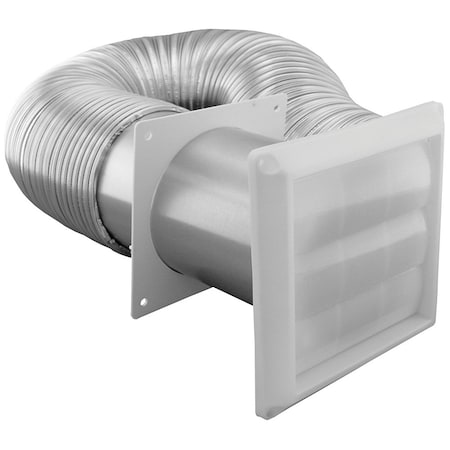 Jones Stephens 4in. x 8ft Flexible Aluminum Duct with Louvered Hood and Metal Clamps for Dryer Vent D04009